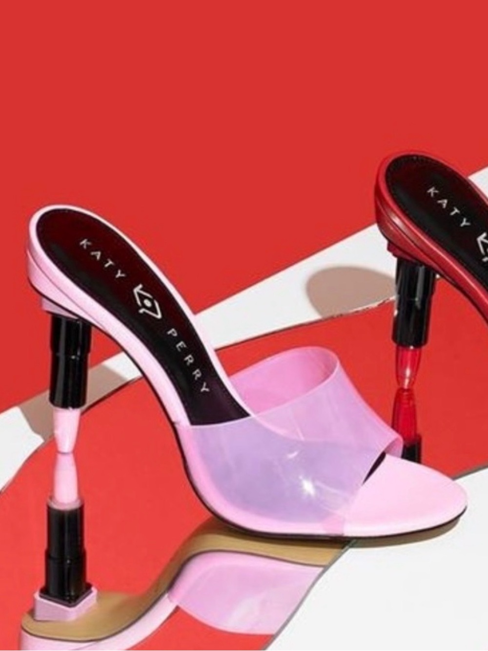Katy Perry Collections Pink Lipstick whimsical transparent mule Slide Heel